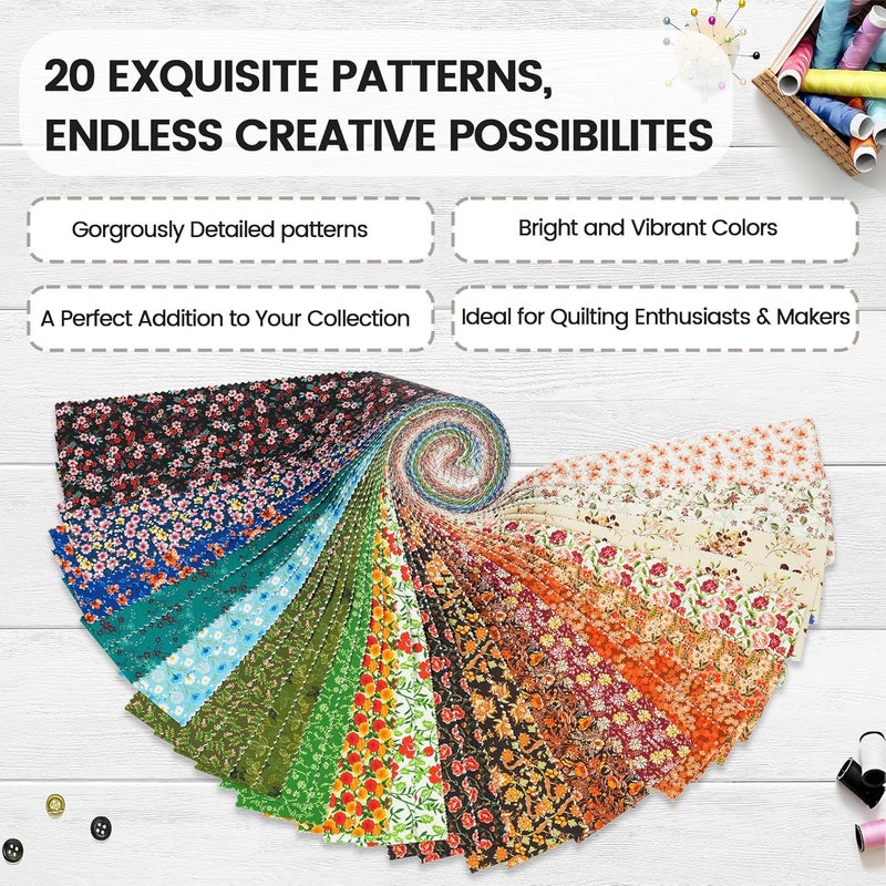 craftido -18 Options-100% Cotton Jelly Roll Fabric Precut Strips for Quilting, Crafting, and Sewing, 40 Strips 2.5" x 44" Assorted Bundles for Rug, Quilt Project, DIY Craft and Home Decor-Retro Style - Image 3